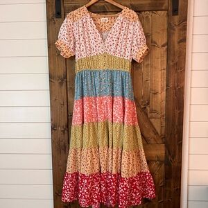 BiBi Mae Threads mixed pattern floral layered dress M